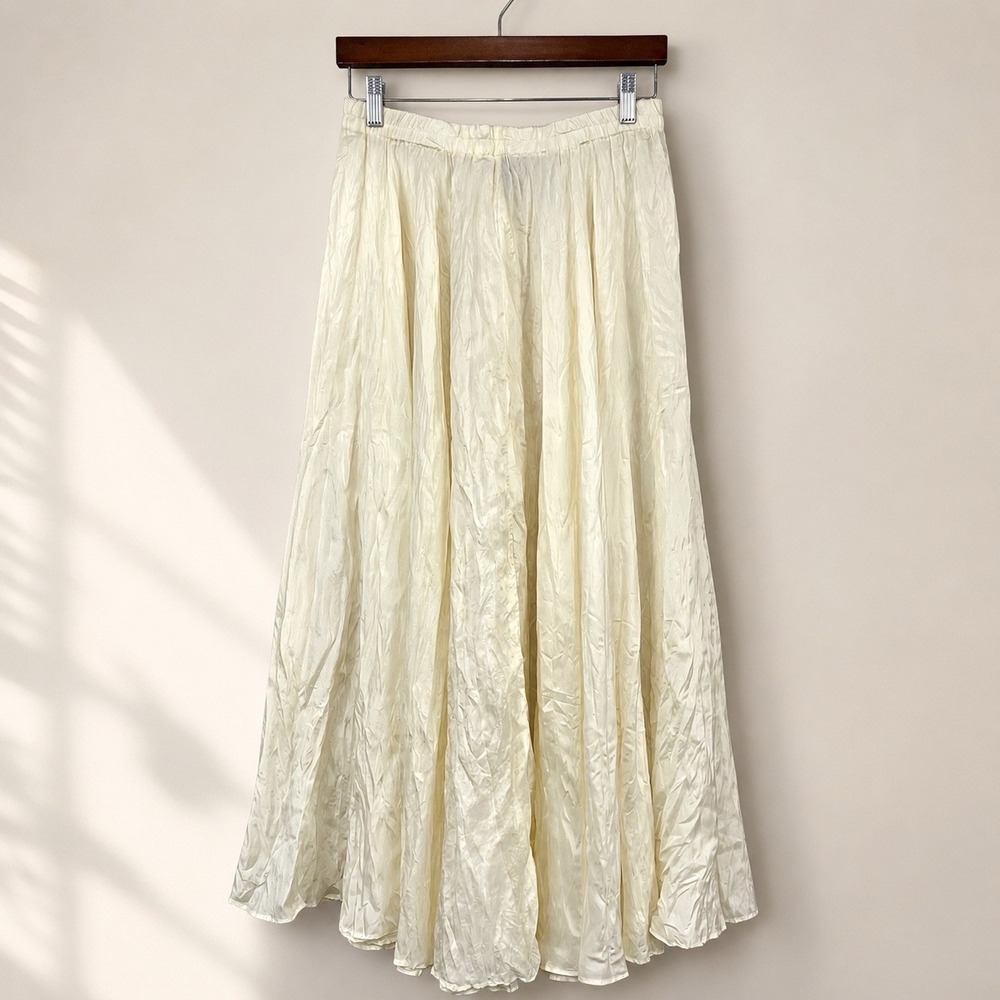 Vtg Y2K Savannah Silk Crinkle Skirt Sz L Ivory Maxi Fairy Romantic Ethereal Boho